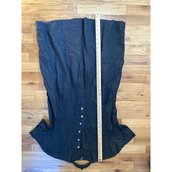 Quince Black European Linen Boho Lagenlook Short Sleeve Swing Dress Pockets S - Picture 7 of 8